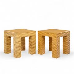  McGuire Furniture John and Elinor McGuire McGuire Style Mid Century Rattan Side Tables Pair - 4302483
