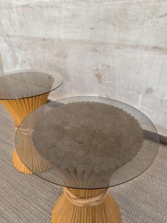  McGuire Furniture John and Elinor McGuire Pair of Bamboo Sidetables With Glass Tops By Mcguire 1970s - 4364769