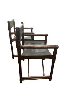  McGuire Furniture John and Elinor McGuire Pair of McGuire Oak Folding Campaign Chairs - 4044805