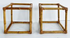 McGuire Furniture John and Elinor McGuire Pair of Mid Century Rattan Side Tables with Glass Tops - 4506746