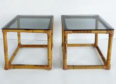  McGuire Furniture John and Elinor McGuire Pair of Mid Century Rattan Side Tables with Glass Tops - 4506747
