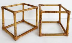  McGuire Furniture John and Elinor McGuire Pair of Mid Century Rattan Side Tables with Glass Tops - 4508232