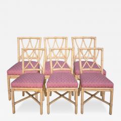  McGuire Furniture John and Elinor McGuire Set of 6 Vintage McGuire Furniture Co Rattan Cross Hatch Lattice Dining Chairs - 4716740