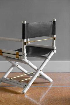 McGuire Furniture Lyda Levi McGuire directors chair in wood and leather with brass details 1970  - 3360149
