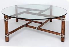  McGuire Furniture McGuire Funiture San Francisco Round Glass Top Coffee Table with Rawhide Straps - 3509555