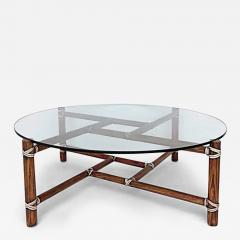  McGuire Furniture McGuire Funiture San Francisco Round Glass Top Coffee Table with Rawhide Straps - 3527564