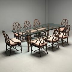  McGuire Furniture McGuire Mid Century Modern Dining Table and 8 Chairs Bamboo Rattan 1960s - 3752762