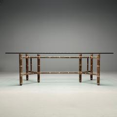  McGuire Furniture McGuire Mid Century Modern Glass Top Dining Table Bamboo Rattan 1970s - 3753140