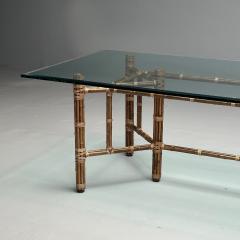  McGuire Furniture McGuire Mid Century Modern Glass Top Dining Table Bamboo Rattan 1970s - 3753141