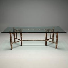  McGuire Furniture McGuire Mid Century Modern Glass Top Dining Table Bamboo Rattan 1970s - 3753144