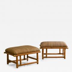  McGuire Furniture Pair of rattan and rush poufs with leather bindings Prod McGuire San Francisco - 3395606