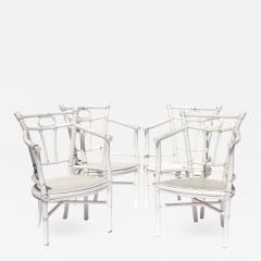  McGuire Furniture Set Of 4 Vintage Mcguire White Painted Bamboo Rattan Dining Chairs Circa 1960 - 2759031