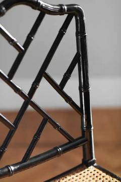  McGuire Furniture Set of 4 Mc Guire 1970 chairs in black lacquered Rattan and Vienna straw - 3575171