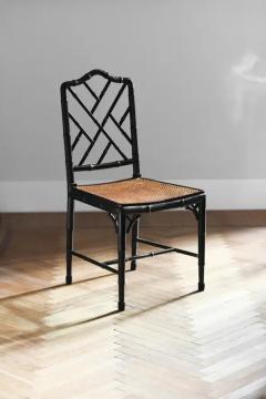  McGuire Furniture Set of 4 Mc Guire 1970 chairs in black lacquered Rattan and Vienna straw - 3575172