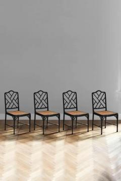  McGuire Furniture Set of 4 Mc Guire 1970 chairs in black lacquered Rattan and Vienna straw - 3575204