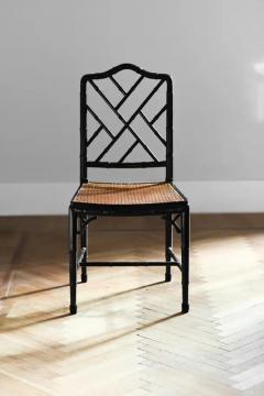  McGuire Furniture Set of 4 Mc Guire 1970 chairs in black lacquered Rattan and Vienna straw - 3575206