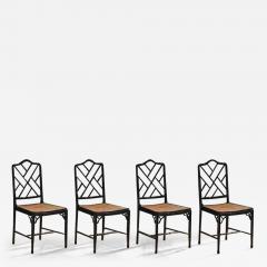  McGuire Furniture Set of 4 Mc Guire 1970 chairs in black lacquered Rattan and Vienna straw - 3601298