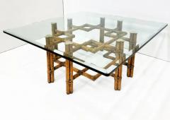  McGuire Furniture Vintage McGuire Rattan and Brass Coffee Table with Beveled Top - 3661073