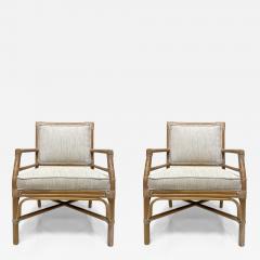  McGuire Furniture Vintage Rattan Recently Upholstered Armchairs McGuire Attributed Pair - 3890027