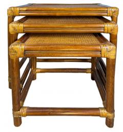  McGuire Furniture Vintage Set of 3 Rattan Woven Grass Nesting Tables McGuire Manner - 3528460