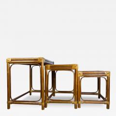  McGuire Furniture Vintage Set of 3 Rattan Woven Grass Nesting Tables McGuire Manner - 3531242