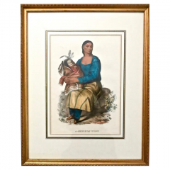  McKenney Hall McKenney and Hall Hand Painted Lithograph Chippeway Widow circa 1837 - 3008419