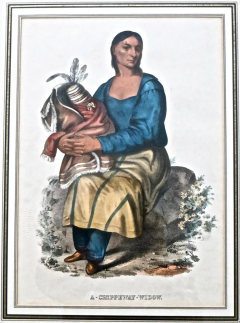  McKenney Hall McKenney and Hall Hand Painted Lithograph Chippeway Widow circa 1837 - 3008432