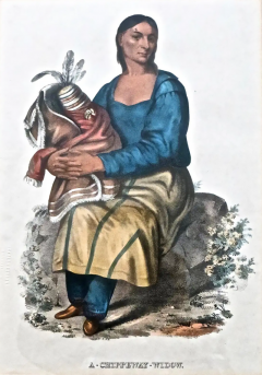  McKenney Hall McKenney and Hall Hand Painted Lithograph Chippeway Widow circa 1837 - 3008462