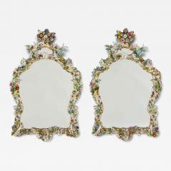  Meissen Porcelain Manufactory Large pair of antique Rococo style floral porcelain mirrors by Meissen - 4392535