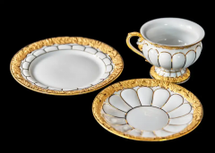  Meissen Porcelain Manufactory Meissen Porcelain Coffee Cup with Saucer and Dessert Plate - 3056328