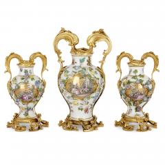  Meissen Porcelain Manufactory Meissen porcelain three vase garniture with ormolu mounts - 3310334