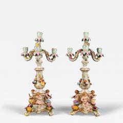  Meissen Porcelain Manufactory PAIR OF MEISSEN PORCELAIN FOUR ARM FIGURAL CANDELABRA 19TH CENTURY - 3570329