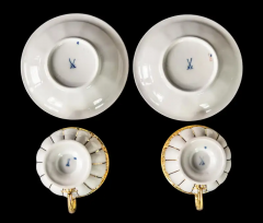  Meissen Porcelain Manufactory Pair of Meissen Porcelain Coffee Cups with Saucers - 3056319