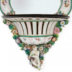 Meissen Porcelain Manufactory Pair of Meissen style porcelain and ebonised wood mirrored wall brackets - 3386237