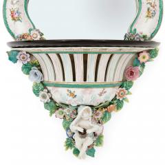  Meissen Porcelain Manufactory Pair of Meissen style porcelain and ebonised wood mirrored wall brackets - 3386243