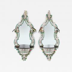  Meissen Porcelain Manufactory Pair of Meissen style porcelain and ebonised wood mirrored wall brackets - 3388354