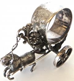  Meriden Silver Plate Co Horse Drawn Silver Plated Figural Napkin Ring on Wheels American circa 1885 - 848864