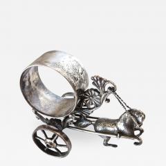  Meriden Silver Plate Co Horse Drawn Silver Plated Figural Napkin Ring on Wheels American circa 1885 - 860689