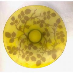  Michna 1970 Austrian Vintage Art Nouveau Style Yellow Glass Bowl with Brown Rose Leaves - 901322