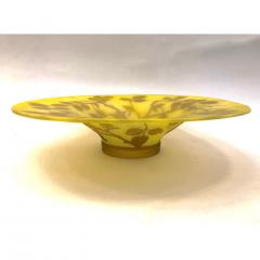  Michna 1970 Austrian Vintage Art Nouveau Style Yellow Glass Bowl with Brown Rose Leaves - 901329
