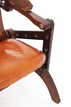  Midcentury Italian school Italian Rustic Style Leather and Wood Armchair - 3675682