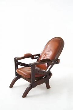  Midcentury Italian school Italian Rustic Style Leather and Wood Armchair - 3675683