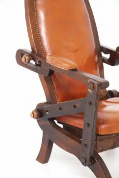  Midcentury Italian school Italian Rustic Style Leather and Wood Armchair - 3675701