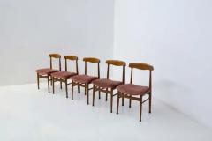  Midcentury Italian school Set of Five Italian Wood and Velvet Chairs - 3690787