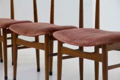  Midcentury Italian school Set of Five Italian Wood and Velvet Chairs - 3690794