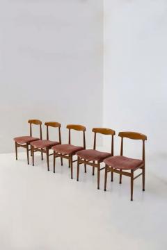  Midcentury Italian school Set of Five Italian Wood and Velvet Chairs - 3690799