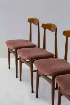  Midcentury Italian school Set of Five Italian Wood and Velvet Chairs - 3690902