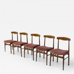  Midcentury Italian school Set of Five Italian Wood and Velvet Chairs - 3697218