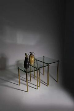  Midcentury Italian school Triptych of vintage Italian coffee tables in thick glass and brass - 3690780