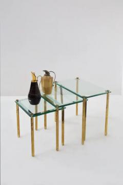  Midcentury Italian school Triptych of vintage Italian coffee tables in thick glass and brass - 3690789